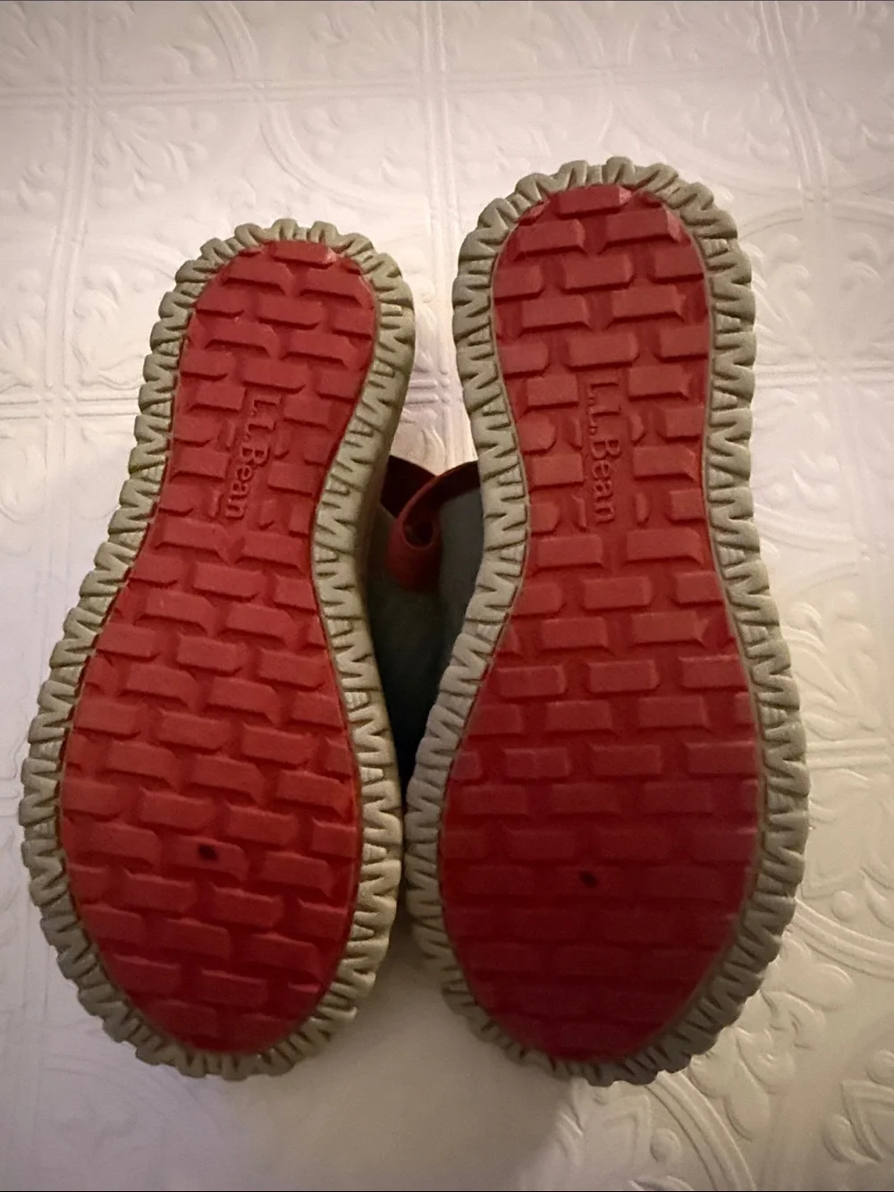 L.L. Bean Olive Quilted Slip-On Slides with Orange Footbed